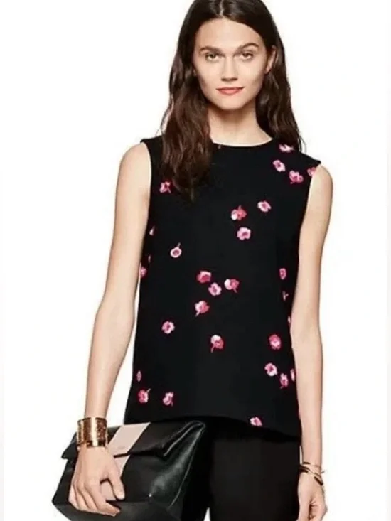 Kate Spade- black cherry blossom sleeveless shell/blouse (12) - Picture 8 of 8